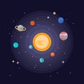 Solar system vector illustration. Cute space planet collection with sun, moon, earth, jupiter, saturn, pluto, mars and uranus.