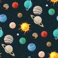 Solar system vector seamless pattern of planets in space universe texture