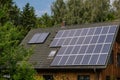 Solar water heater and solar power plant on a roof of residential house to generate green electrical energy for home. Royalty Free Stock Photo