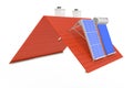 Solar Water Heater and Solar Panel Installed on a Red Roof. 3d R