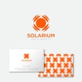 Solarium logo. Sun emblem. Suntan salon icon. Orange sun with rays on a white background.