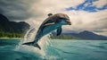 Solarized Dolphin Jumping Out Of The Ocean: A Captivating National Geographic Photo Royalty Free Stock Photo