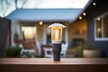 solarpowered faro lamp in suburban setting