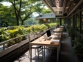 Solarpowered outdoor workspace in parklike setting Royalty Free Stock Photo