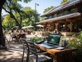Solarpowered outdoor workspace in parklike setting Royalty Free Stock Photo