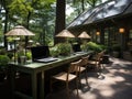 Solarpowered workspace in parklike setting Royalty Free Stock Photo