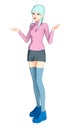 Solated cute and Pretty full length image of a Girl in Line Drawn style