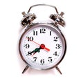 Solated vintage analog alarm clock on a white background. Seven forty am on alarm clock