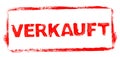 Red stencil frame: Sold banner in german language