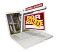 Sold Foreclosure Home for Sale Real Estate Sign & Royalty Free Stock Photo