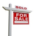 Sold Home For Sale Real Estate Sign Isolated on a White Background with Transparent PNG Option. Royalty Free Stock Photo