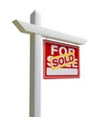 Sold Home For Sale Real Estate Sign Isolated on a White Background with Transparent PNG Option. Royalty Free Stock Photo