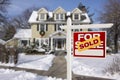 Sold Home For Sale Sign in Front of New House Royalty Free Stock Photo