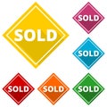 Sold icons set with long shadow Royalty Free Stock Photo