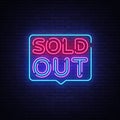 Sold Out neon text vector design template. Sold Out neon logo, light banner design element colorful modern design trend