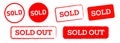 sold out stamp emblem rubber seal red color set collection of product stock empty sold