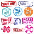 Sold out stamps with grunge texture isolated vector labels set Royalty Free Stock Photo