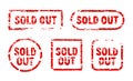 Sold out vector red stamp grunge sign. Sold banner seal sticker icon label design Royalty Free Stock Photo