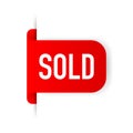 Sold red label on white background. Vector illustration. Royalty Free Stock Photo