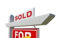 Sold For Sale Real Estate Sign on White Background with Transparent PNG Option. Royalty Free Stock Photo