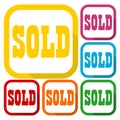 Sold Sign, icons set with long shadow Royalty Free Stock Photo