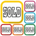 Sold Sign, icons set with long shadow Royalty Free Stock Photo