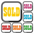 Sold Sign, icons set with long shadow Royalty Free Stock Photo