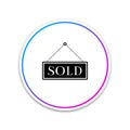 Sold sign isolated on white background. Sold sticker. Sold signboard. Circle white button Royalty Free Stock Photo