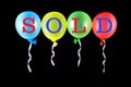 Sold-signboard, advertising, lettering message alphabet on balloons colored latex. The colors green, yellow, red, blue, have the