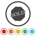 Sold sticker icon. Set icons in color circle buttons Royalty Free Stock Photo