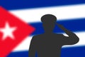 Solder silhouette on blur background with Cuba flag