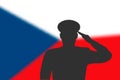 Solder silhouette on blur background with Czech flag