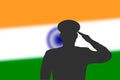 Solder silhouette on blur background with India flag