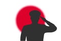Solder silhouette on blur background with Japan flag
