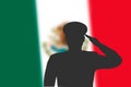 Solder silhouette on blur background with Mexico flag