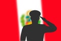 Solder silhouette on blur background with Peru flag