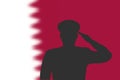 Solder silhouette on blur background with Qatar flag