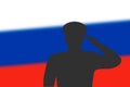 Solder silhouette on blur background with Russia flag