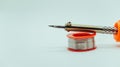 Solder wire and soldering iron with white background Royalty Free Stock Photo
