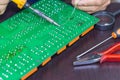Soldering on circuit board Royalty Free Stock Photo