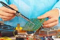 Soldering electronic board of device in service workshop