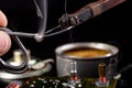 Soldering of an integrated circuit in an electronics workshop. Small electronic works