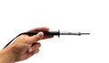 Soldering iron in his hand Royalty Free Stock Photo