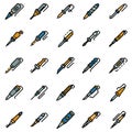 Soldering iron icons set, outline style Royalty Free Stock Photo