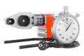 Soldering iron for plastic pipes, automatic electric welding machine with stopwatch. 3D rendering