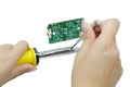 Soldering iron with tin on a white background. Royalty Free Stock Photo