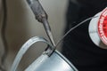 Soldering with solder wire - close-up