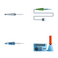 Soldering station icons set cartoon vector. Various type of soldering iron