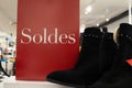 Soldes french text means sale sign in women shoes store Royalty Free Stock Photo