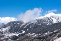 Soldeu, Canillo, Andorra on an autumn morning in its first snowfall of the season. You can see almost completed the works of the t Royalty Free Stock Photo